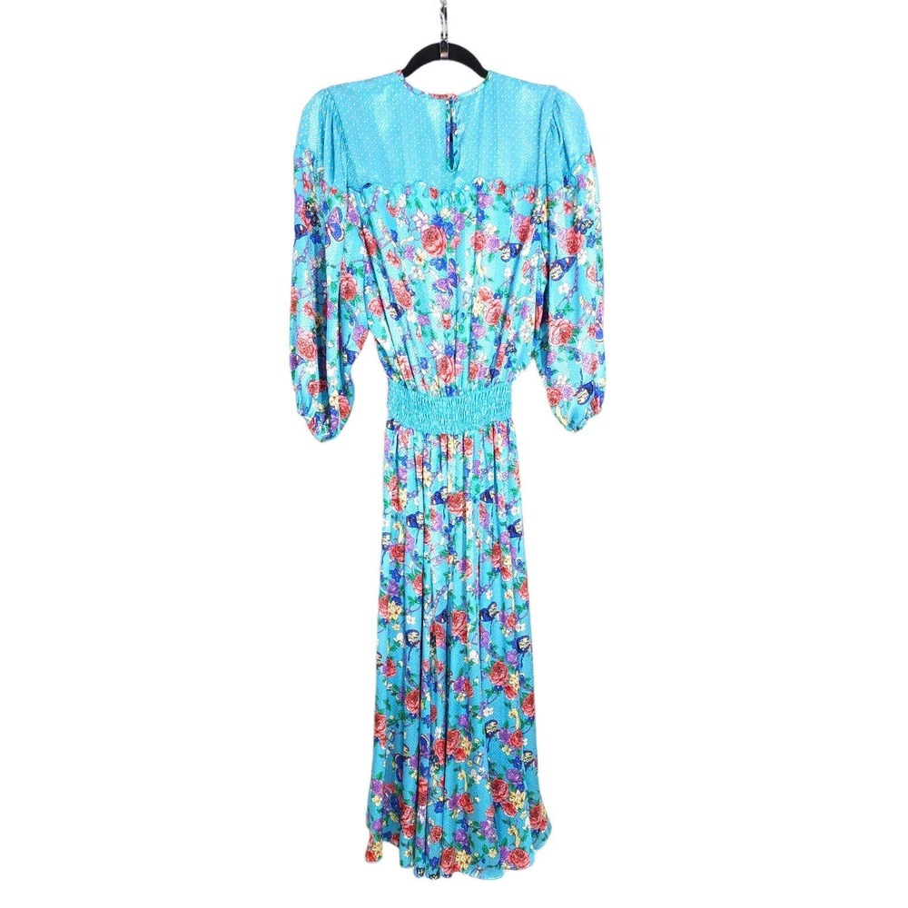 Diane Freis Womens Dress Jacket Set Vtg Georgette Blue Polka Dot Floral Maxi 6 - Picture 3 of 16
